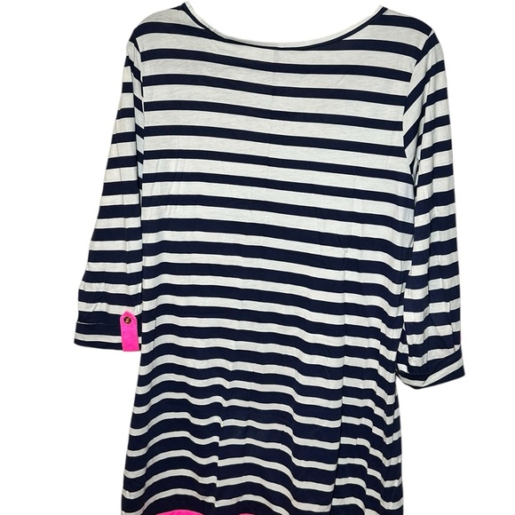 Lilly Pulitzer Linden Blue and White Striped Roll Sleeve Dress Size Large Cotton - Picture 2 of 6